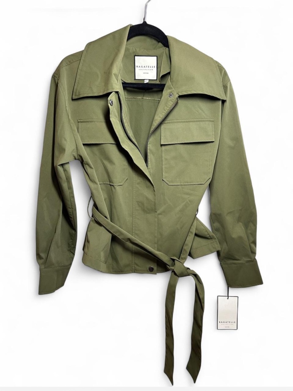 NWT Bagatelle Collection olive green belted utility jacket, size M